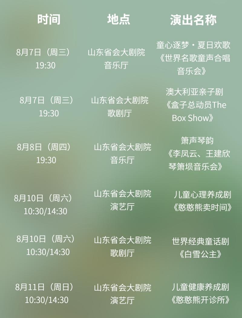 近期有哪些精彩演出？这份演目表让你一目了然！