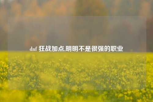 dnf 狂战加点,明明不是很强的职业