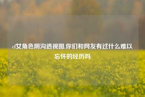 cf女角色阴沟透视图,你们和网友有过什么难以忘怀的经历吗