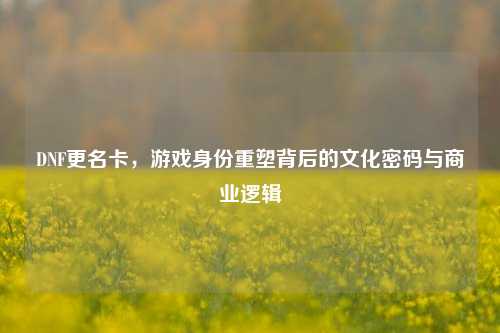 DNF更名卡，游戏身份重塑背后的文化密码与商业逻辑