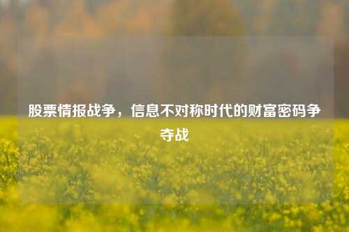 股票情报战争，信息不对称时代的财富密码争夺战